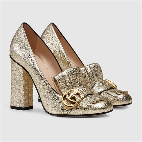 gucci metallic leather pump|gucci kitten heels.